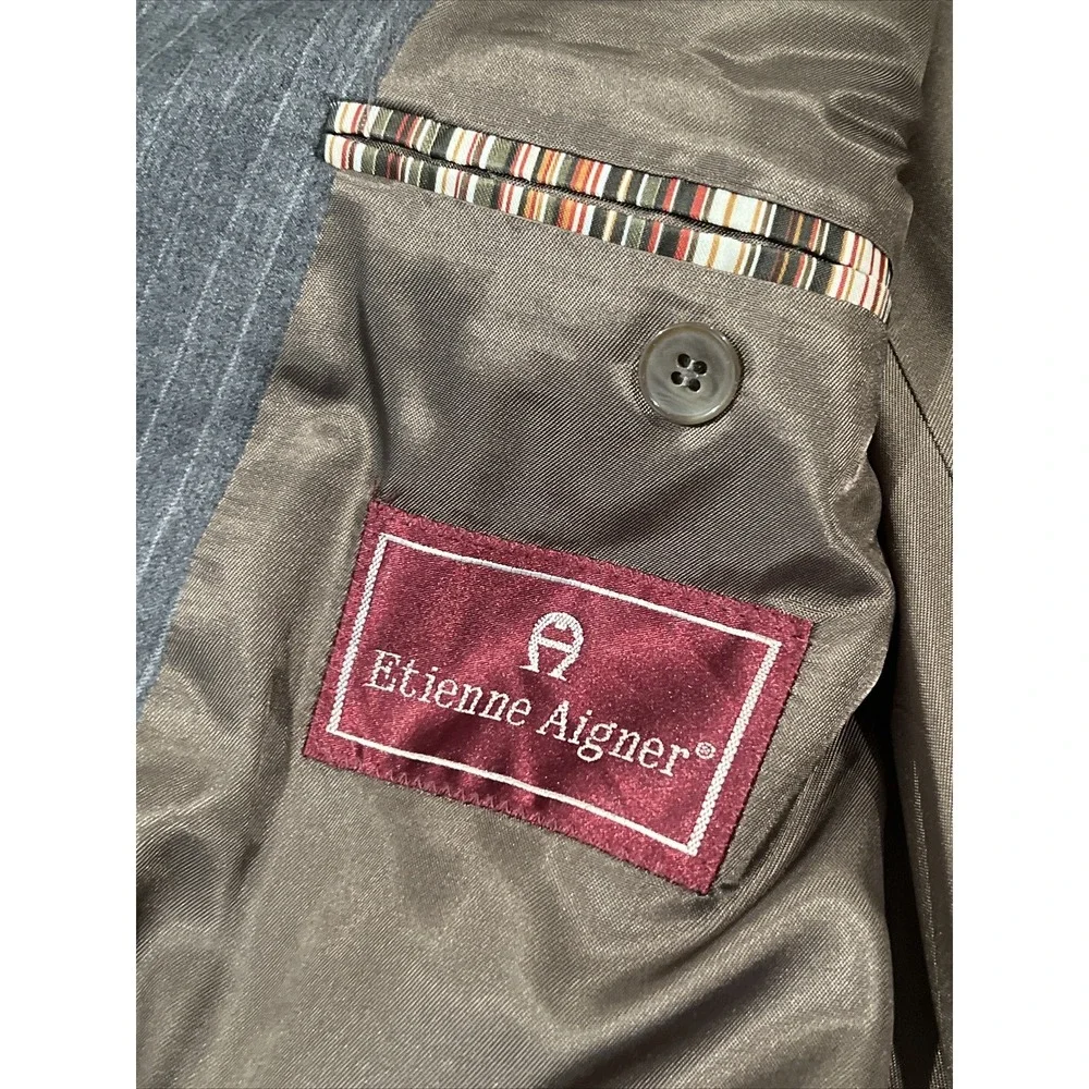 Lot 2 Etienne Aigner Mens Blazer Coat Size 40R 100% Pure Wool Pin Gray And Brown
